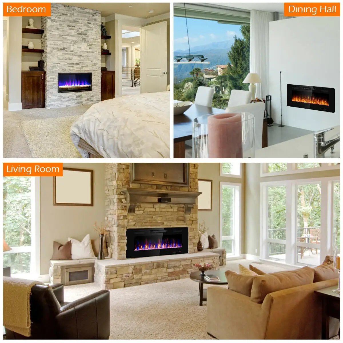 42 Inch Recessed Ultra Thin Electric Fireplace with Timer by DirectDeals