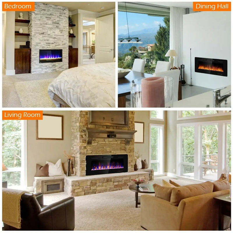 42 Inch Recessed Ultra Thin Electric Fireplace with Timer by DirectDeals