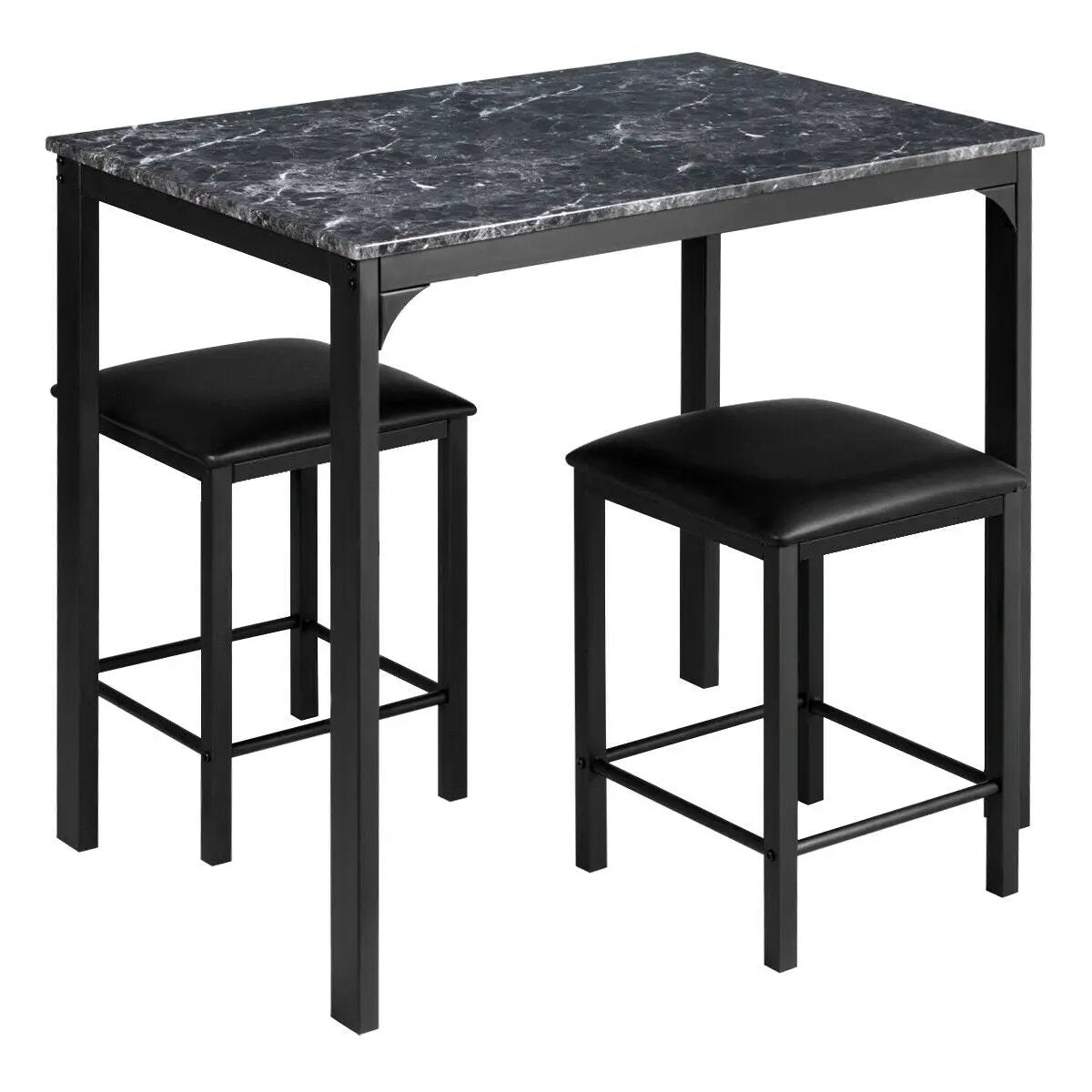 3 Piece Counter Height Dining Set Faux Marble Table by DirectDeals