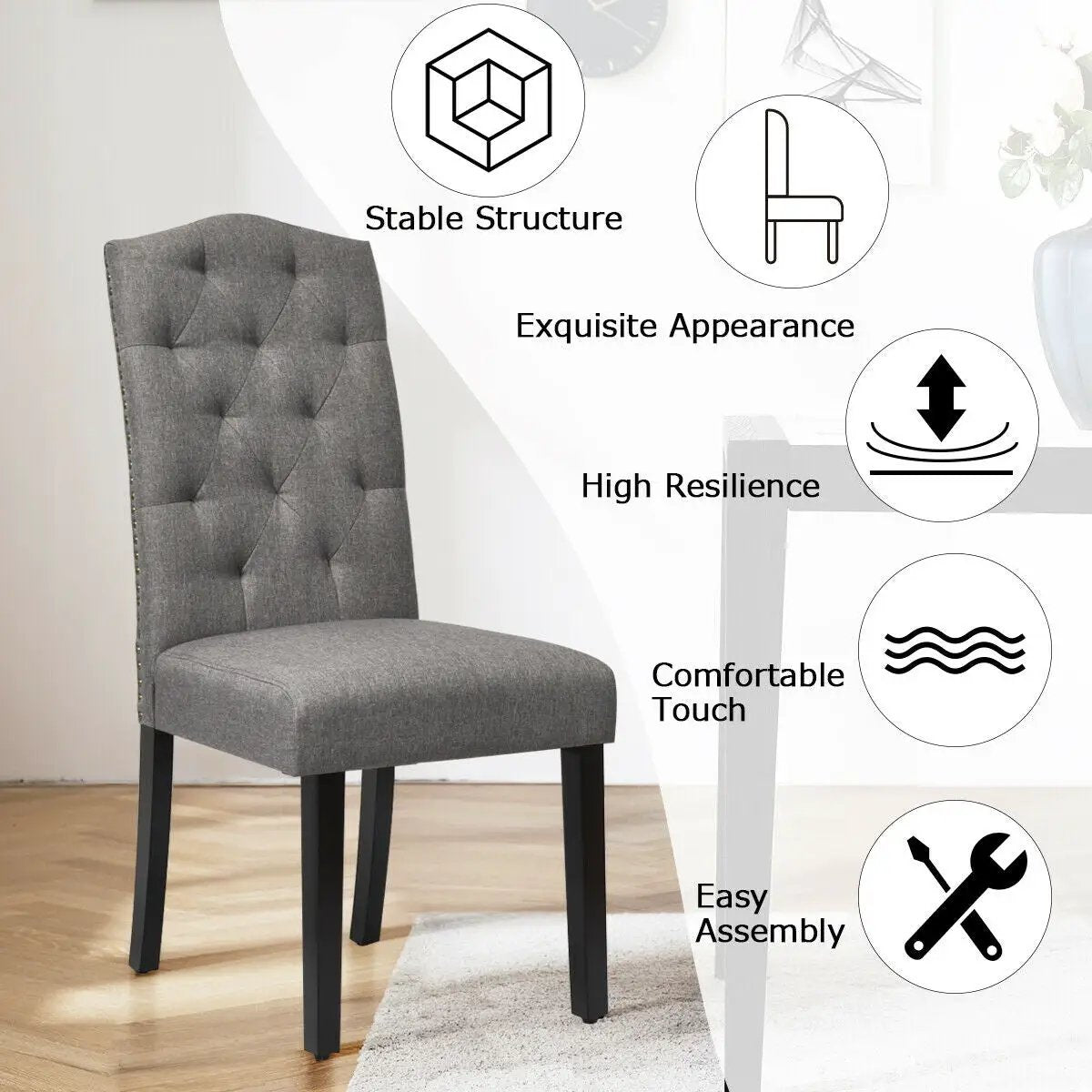 Set of 2 Tufted Upholstered Dining Chairs by DirectDeals