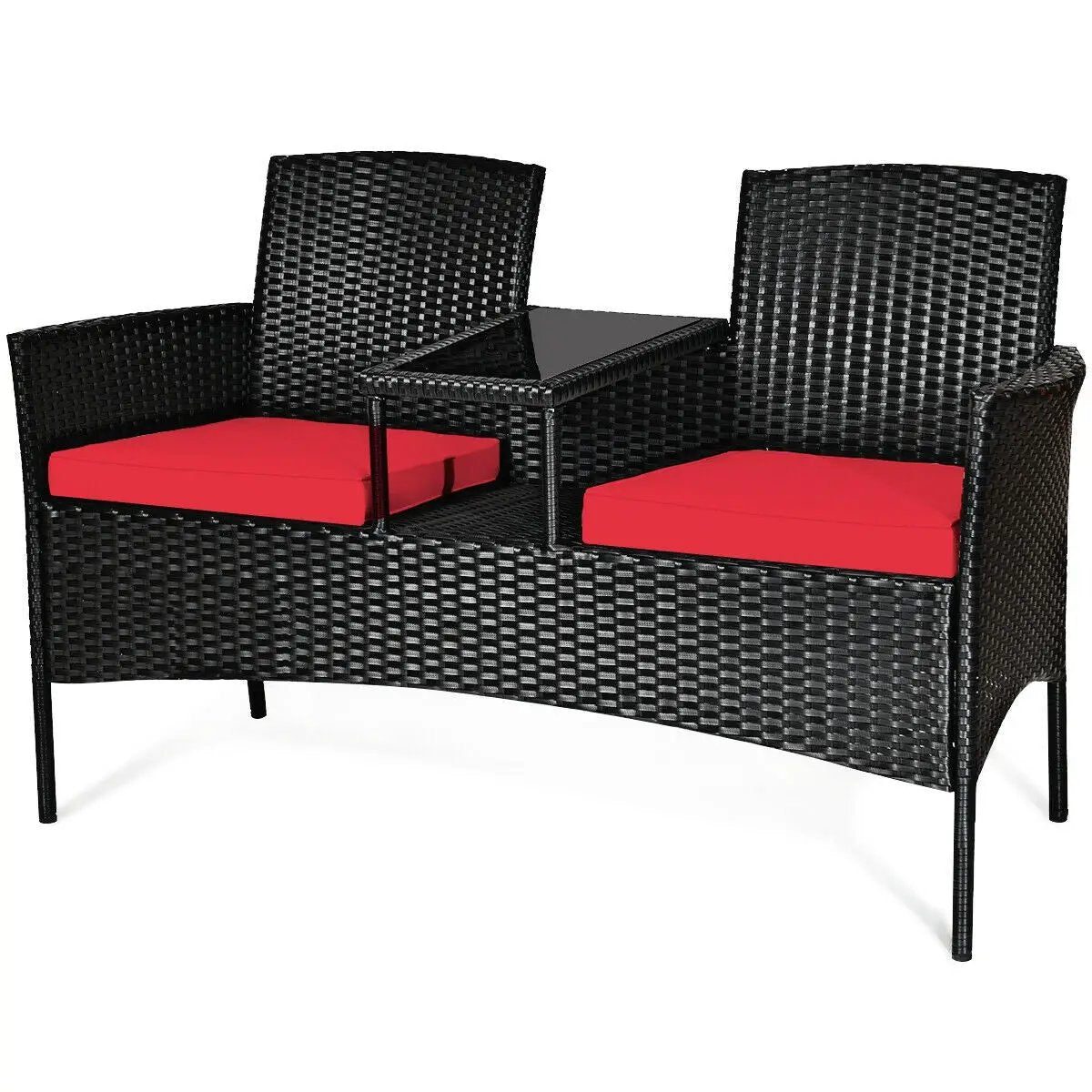 Wicker Patio Conversation Furniture Set with Removable Cushions and Table by DirectDeals