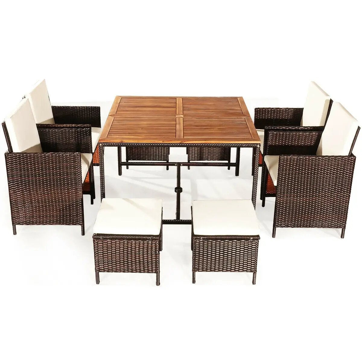 9 Pieces Patio Rattan Dining Cushioned Chairs Set by DirectDeals