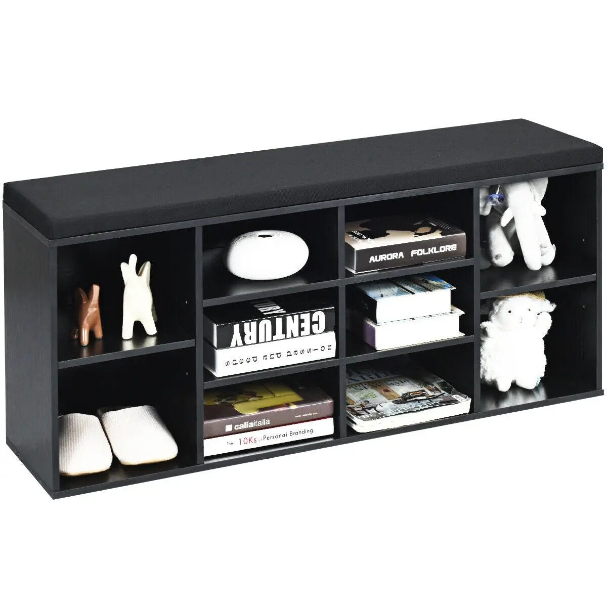 10-Cube Organizer Shoe Storage Bench with Cushion for Entryway by DirectDeals
