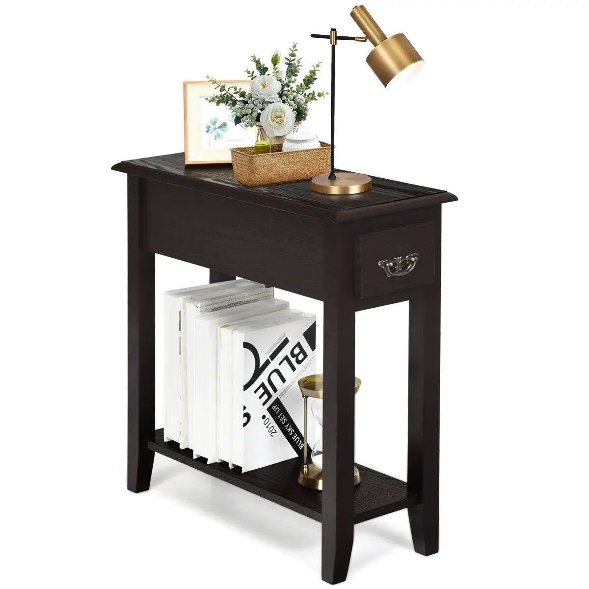 End Table Bedside Sofa End Table Narrow Nightstand with Wooden Legs by DirectDeals