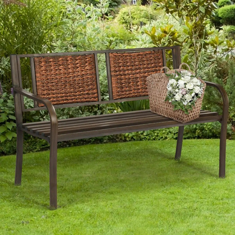 Patio Garden Bench with Powder Coated Steel Frame by DirectDeals