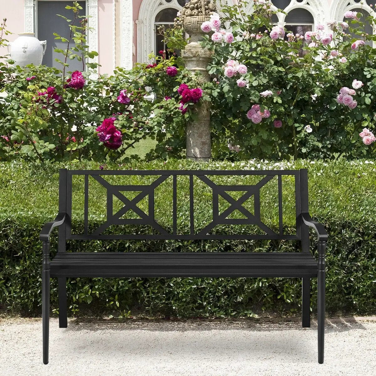 Patio Garden Bench with Powder Coated Steel Frame by DirectDeals