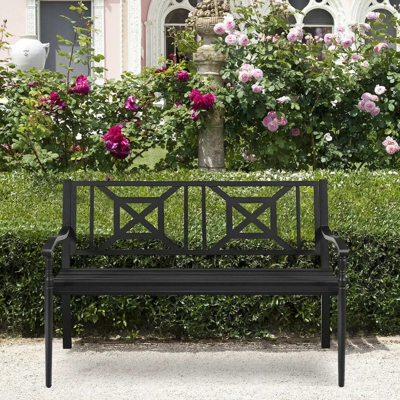 Patio Garden Bench with Powder Coated Steel Frame by DirectDeals