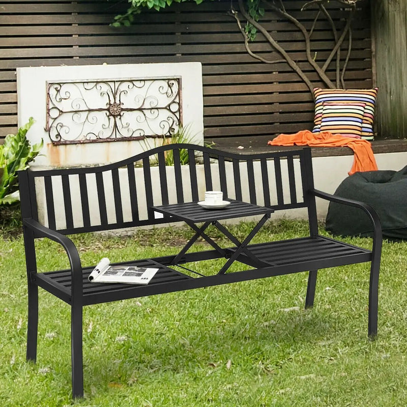 Patio Garden Bench Steel Frame with Adjustable Center Table by DirectDeals