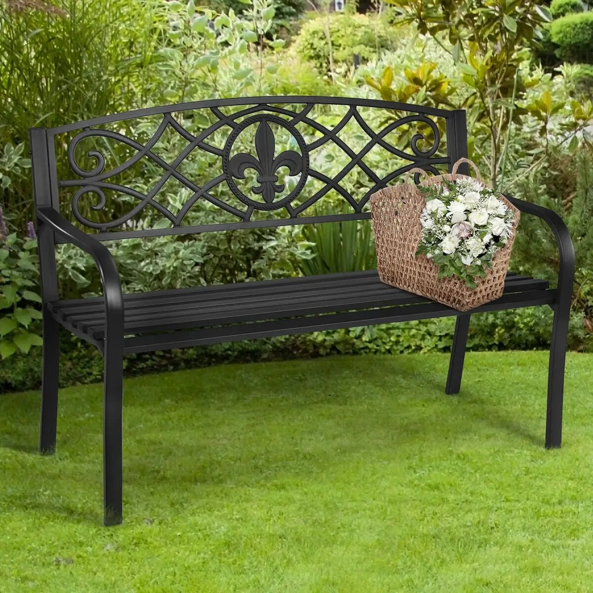 50 Inch Patio Heavy-Duty Metal Garden Bench by DirectDeals
