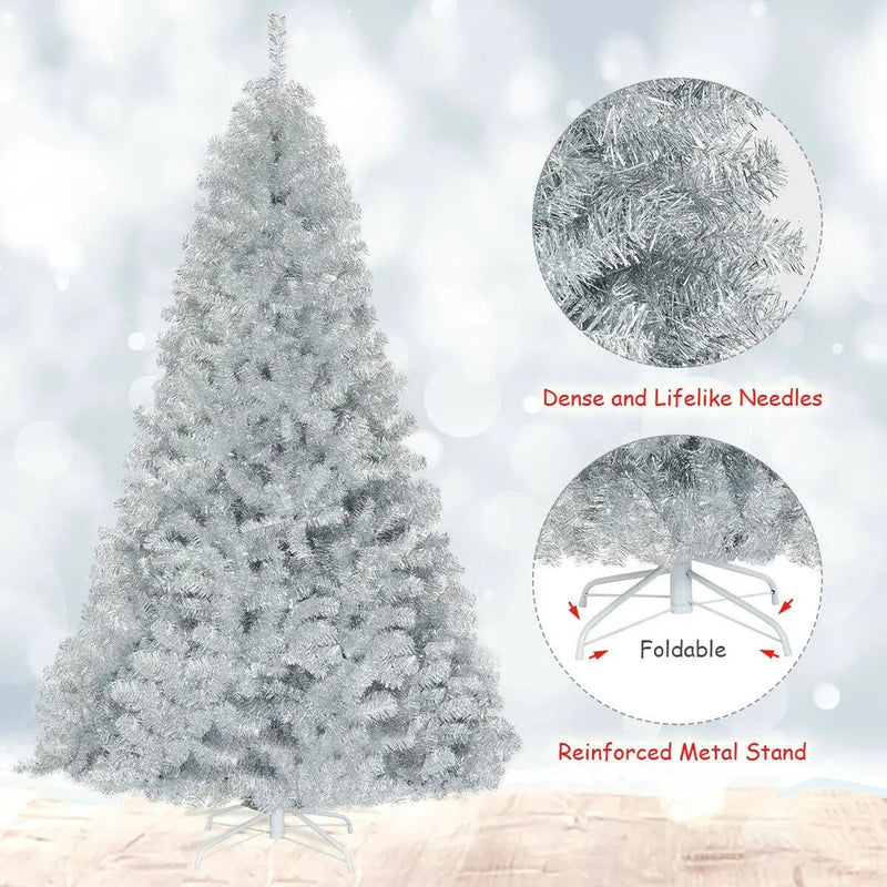 7.5 Ft Hinged Unlit Artificial Silver Tinsel Christmas Tree by DirectDeals