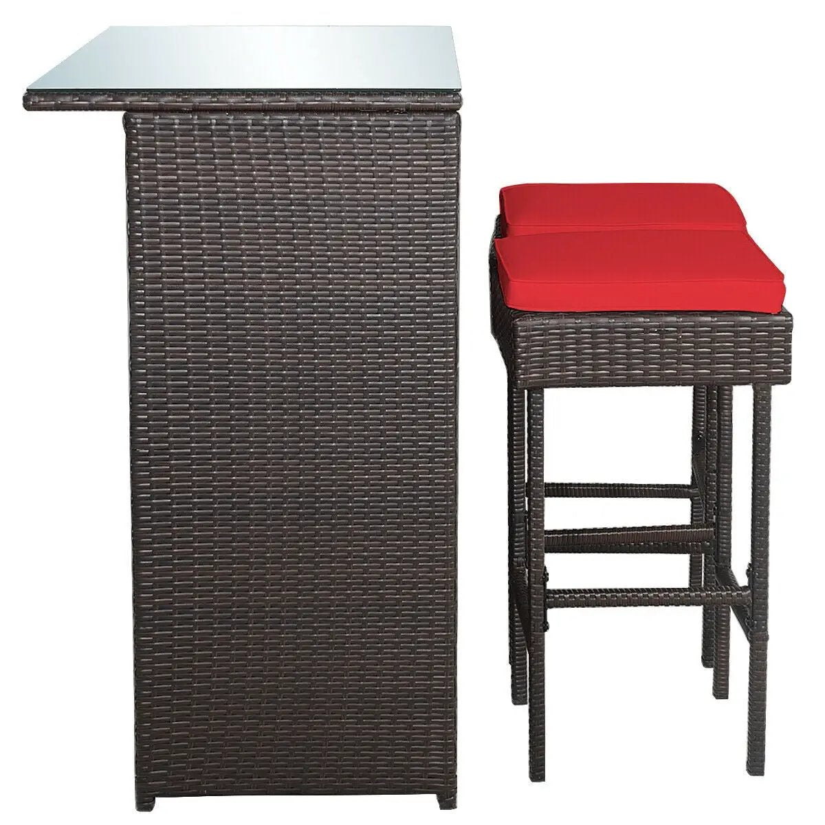 3PCS Patio Rattan Wicker Bar Table Stools Dining Set-Turquoise by DirectDeals