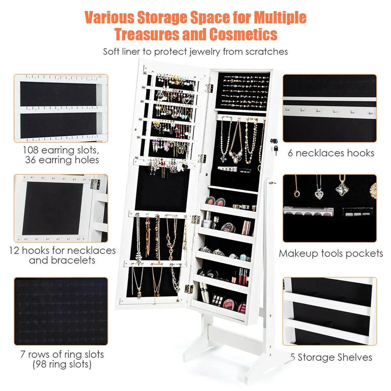 Jewelry Cabinet Stand Mirror Armoire with Large Storage Box by DirectDeals