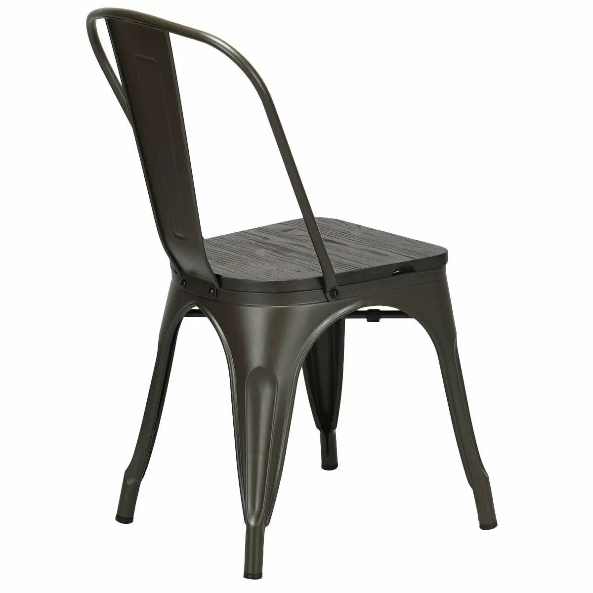 4 Pieces Tolix Style Metal Dining Side Chair Stackable Wood Seat by DirectDeals