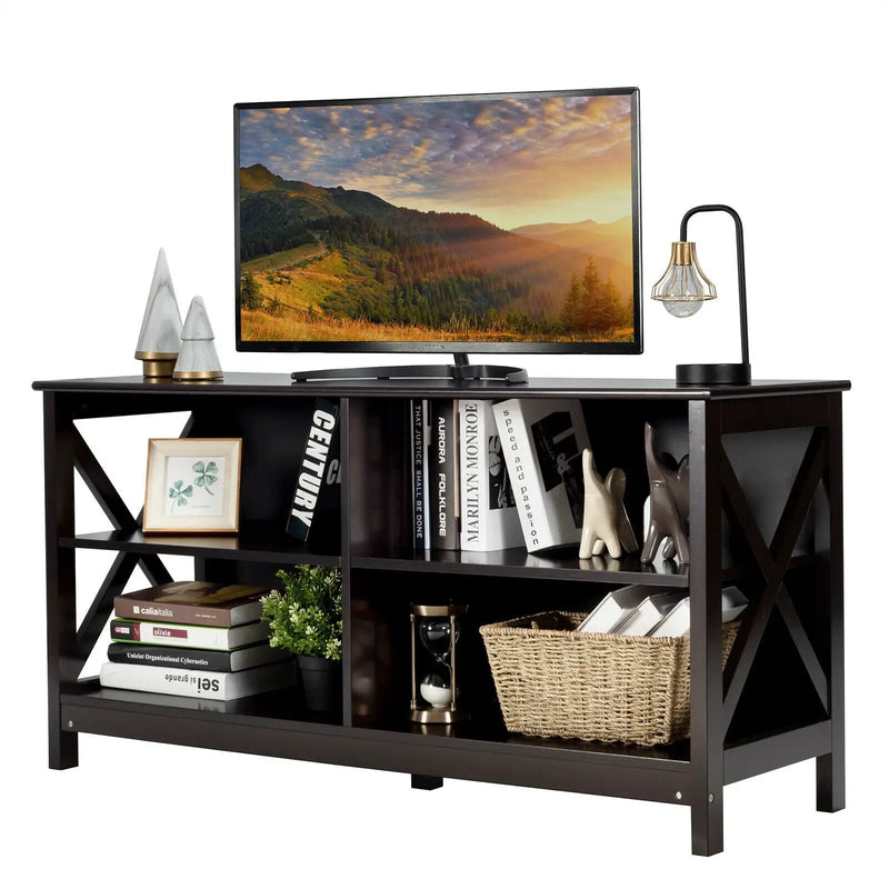 Wooden TV Stand Entertainment for TVs up to 55 Inch with X-Shaped Frame by DirectDeals
