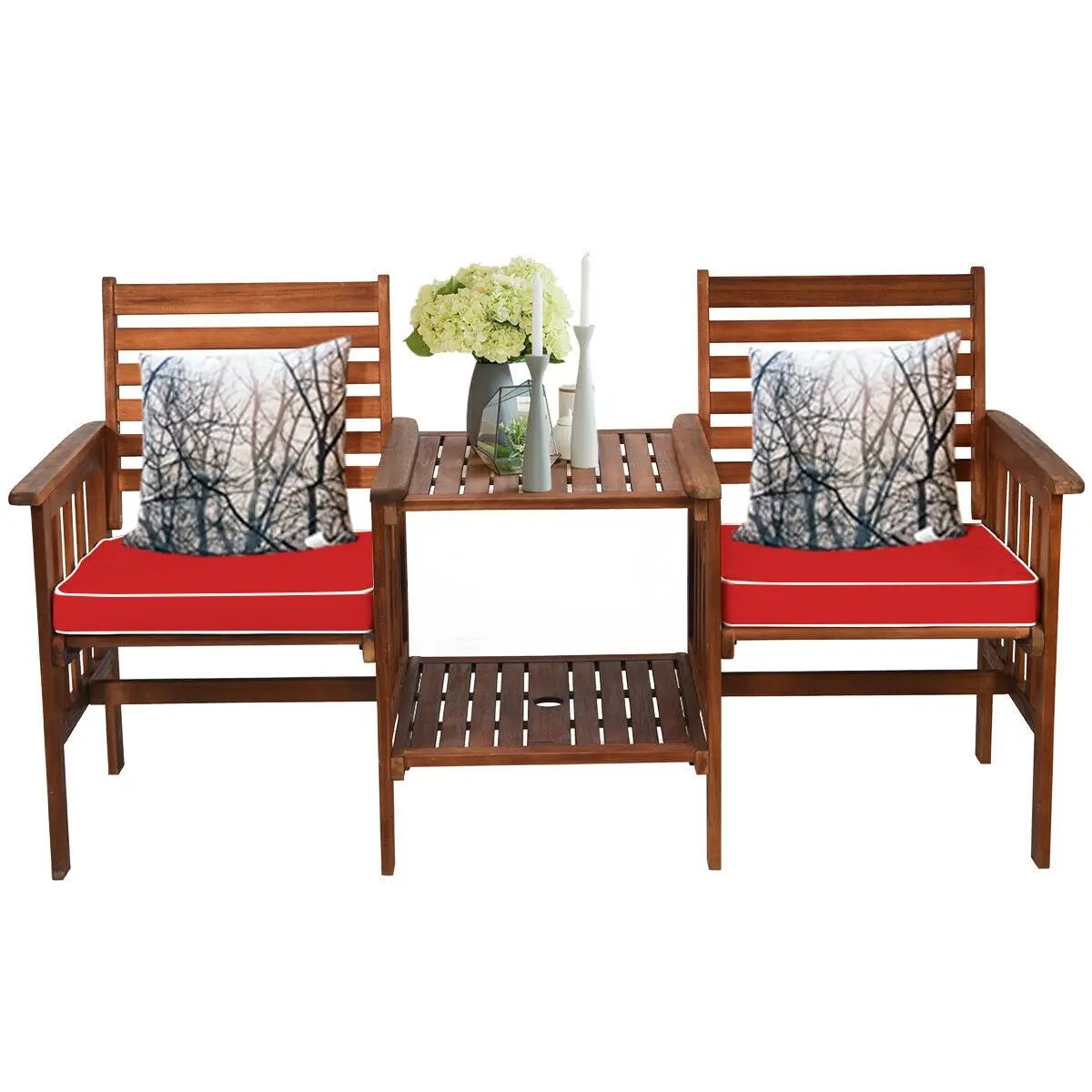 3 pcs Outdoor Patio Table Chairs Set Acacia Wood Loveseat by DirectDeals