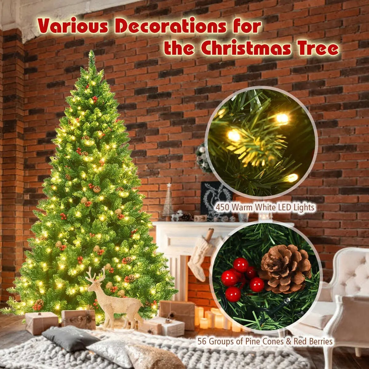 6.5 Feet Pre-lit Hinged Christmas Tree with LED Lights by DirectDeals