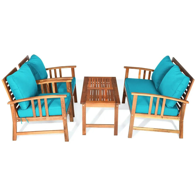 4-Piece Acacia Wood Patio Conversation Set with Cushions by DirectDeals