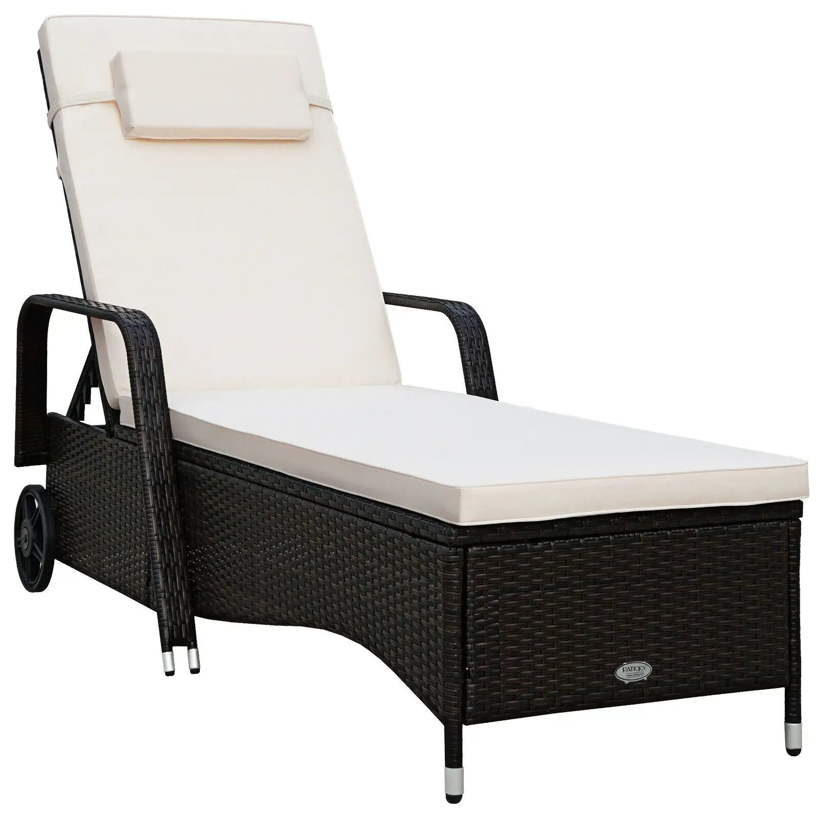 Outdoor Recliner Cushioned Chaise Lounge with Adjustable Backrest by DirectDeals