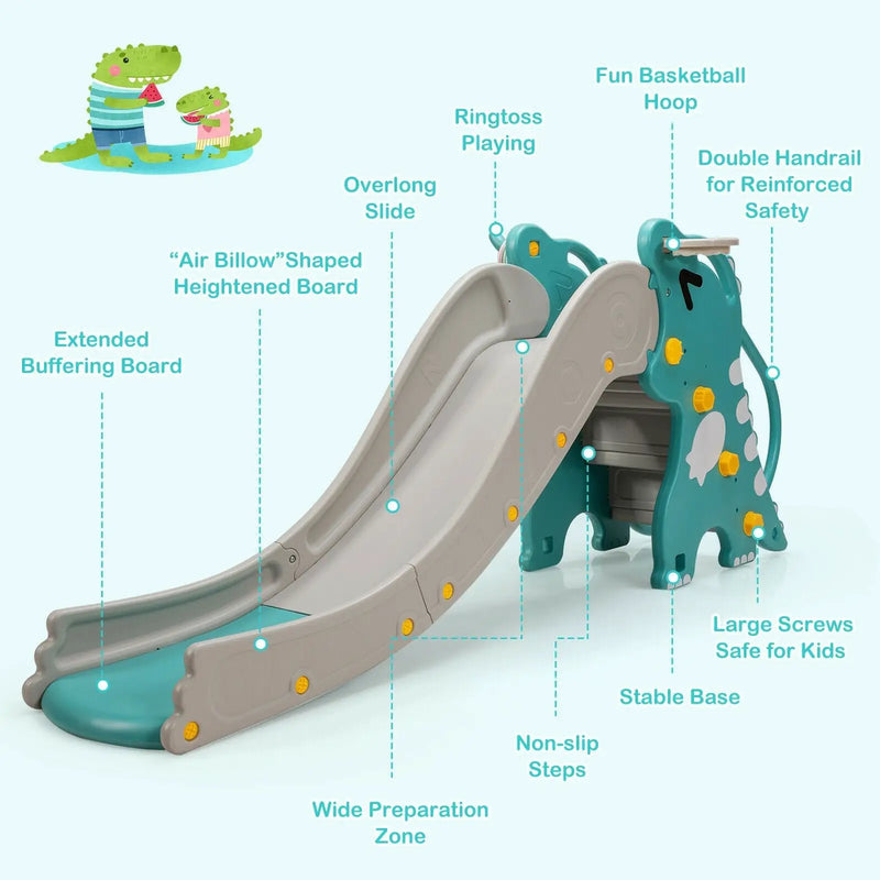 4-in-1 Kids Climber Slide Play Set with Basketball Hoop-Green by DirectDeals