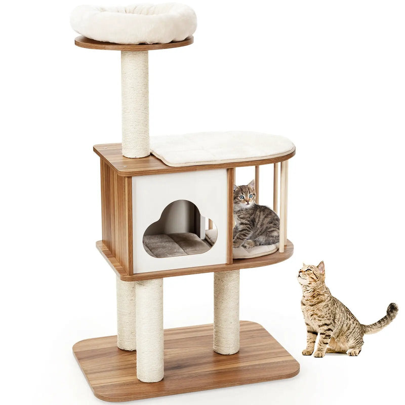 46 Inch Wooden Cat Activity Tree with Platform and Cushions by DirectDeals
