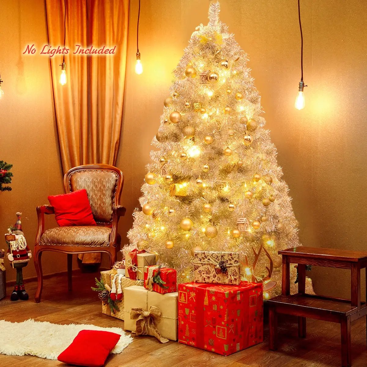 6 Feet Hinged Unlit Artificial Silver Tinsel Christmas Tree with Metal Stand by DirectDeals