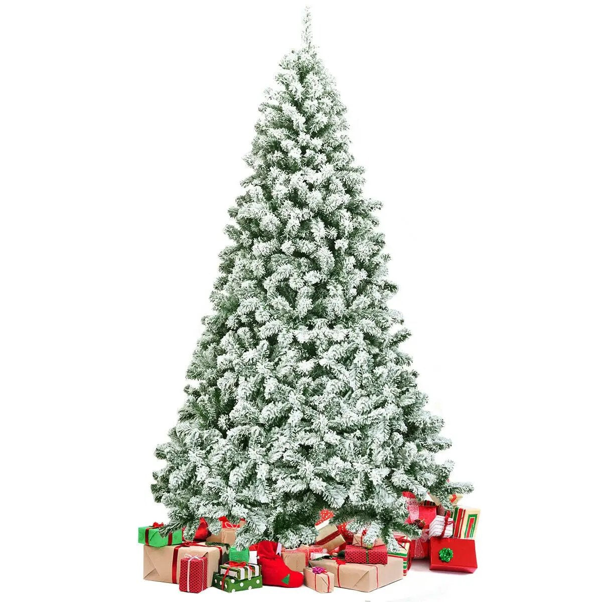7.5 Feet Snow Flocked Artificial Christmas Tree Hinged with 1346 Tip and Foldable Base by DirectDeals