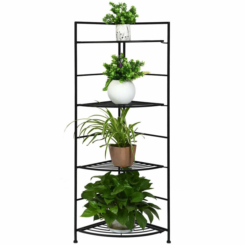 4 Tier Folding Metal Shelf Plant Stand Storage Open Shelf Corner Display Rack by DirectDeals
