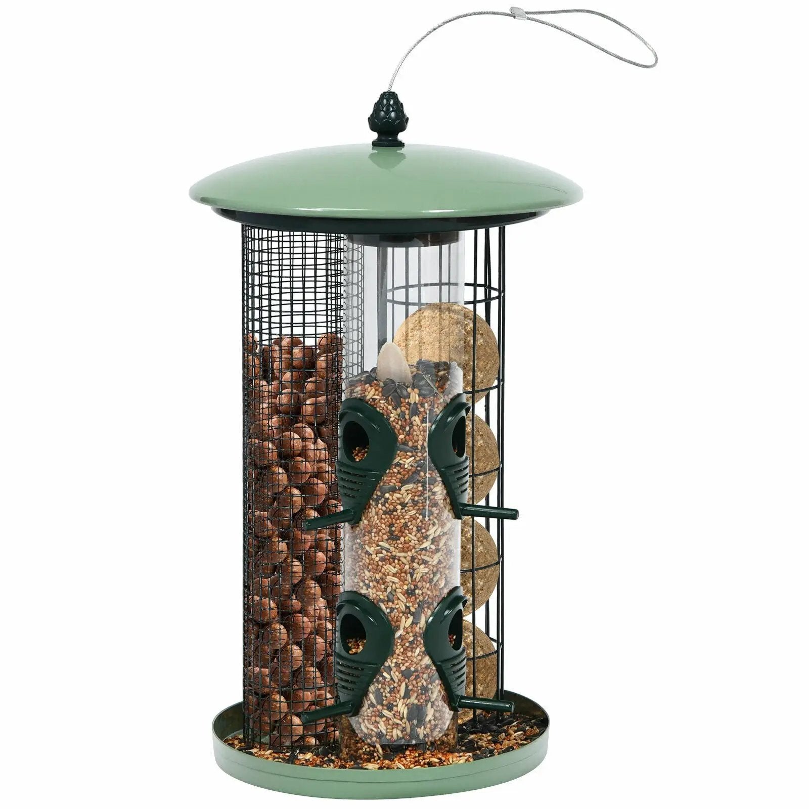 3-in-1 Metal Hanging Wild Bird Feeder with 4 Feeding Ports and Perches by DirectDeals