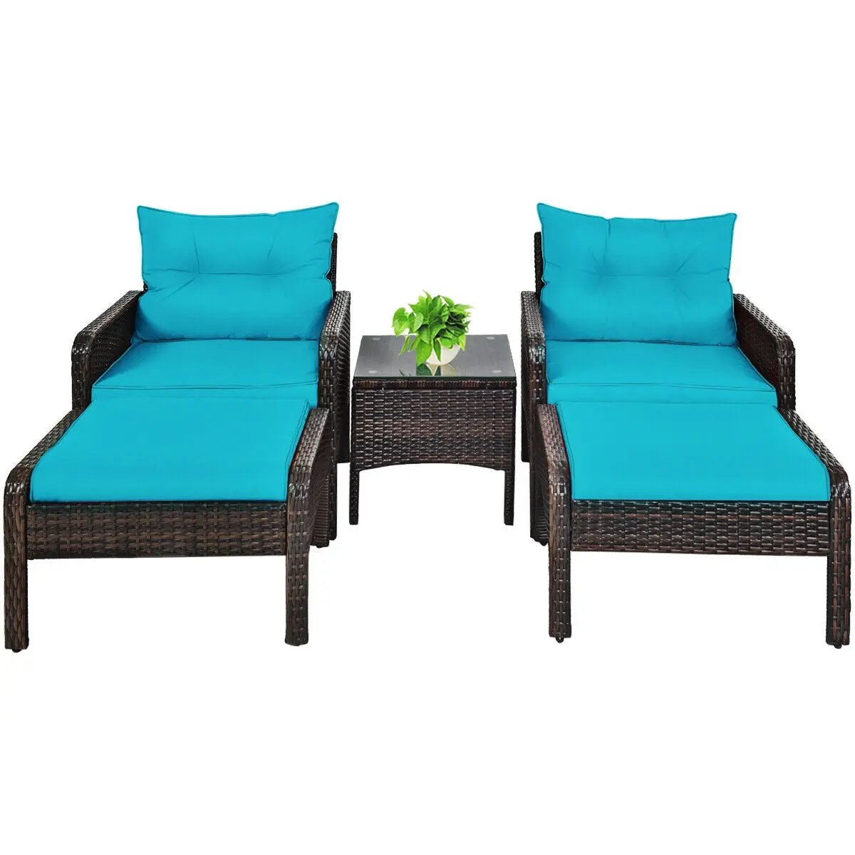 5 Pieces Patio Rattan Sofa Ottoman Furniture Set with Cushions-Black by DirectDeals