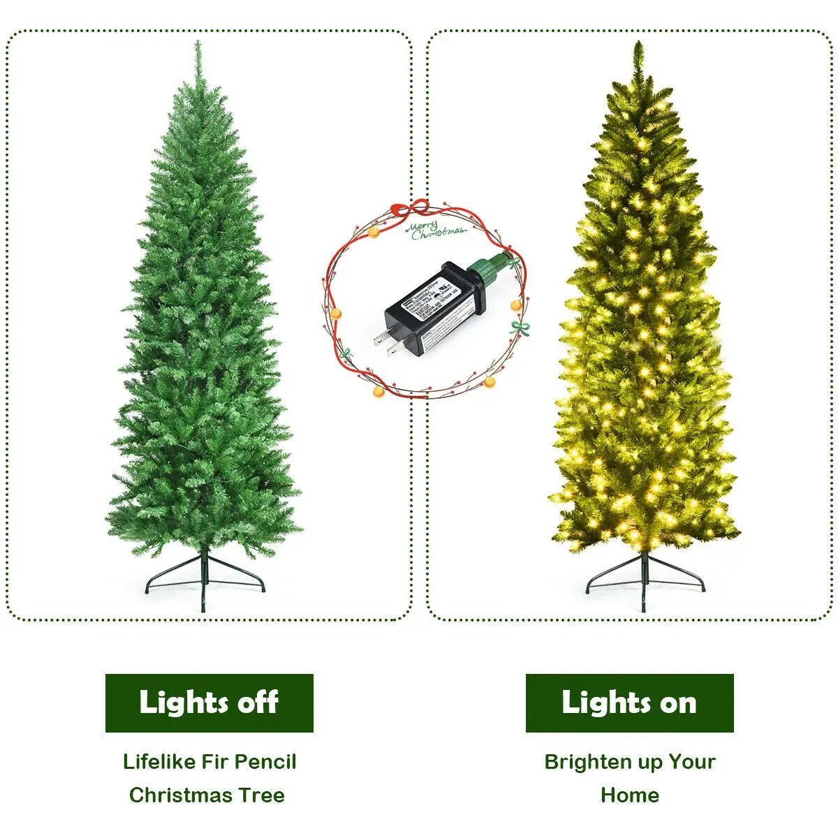 6 Feet PVC Hinged Pre-lit Artificial Fir Pencil Christmas Tree with 150 Lights by DirectDeals