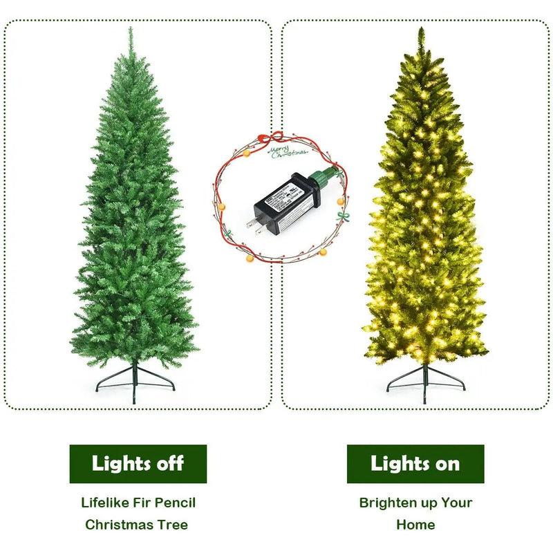 6 Feet PVC Hinged Pre-lit Artificial Fir Pencil Christmas Tree with 150 Lights by DirectDeals