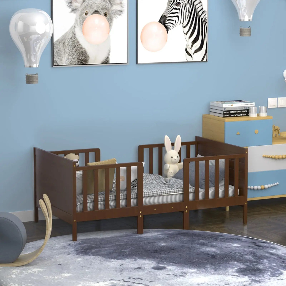 2-in-1 Convertible Kids Wooden Bedroom Furniture with Guardrails by DirectDeals