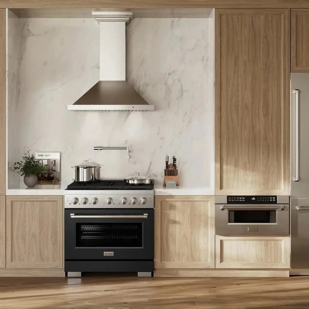 ZLINE 36" Gas Range, Convection Gas Oven, Stainless Steel,Matte Black SGR-BLM-36 by Farmhouse Kitchen and Bath