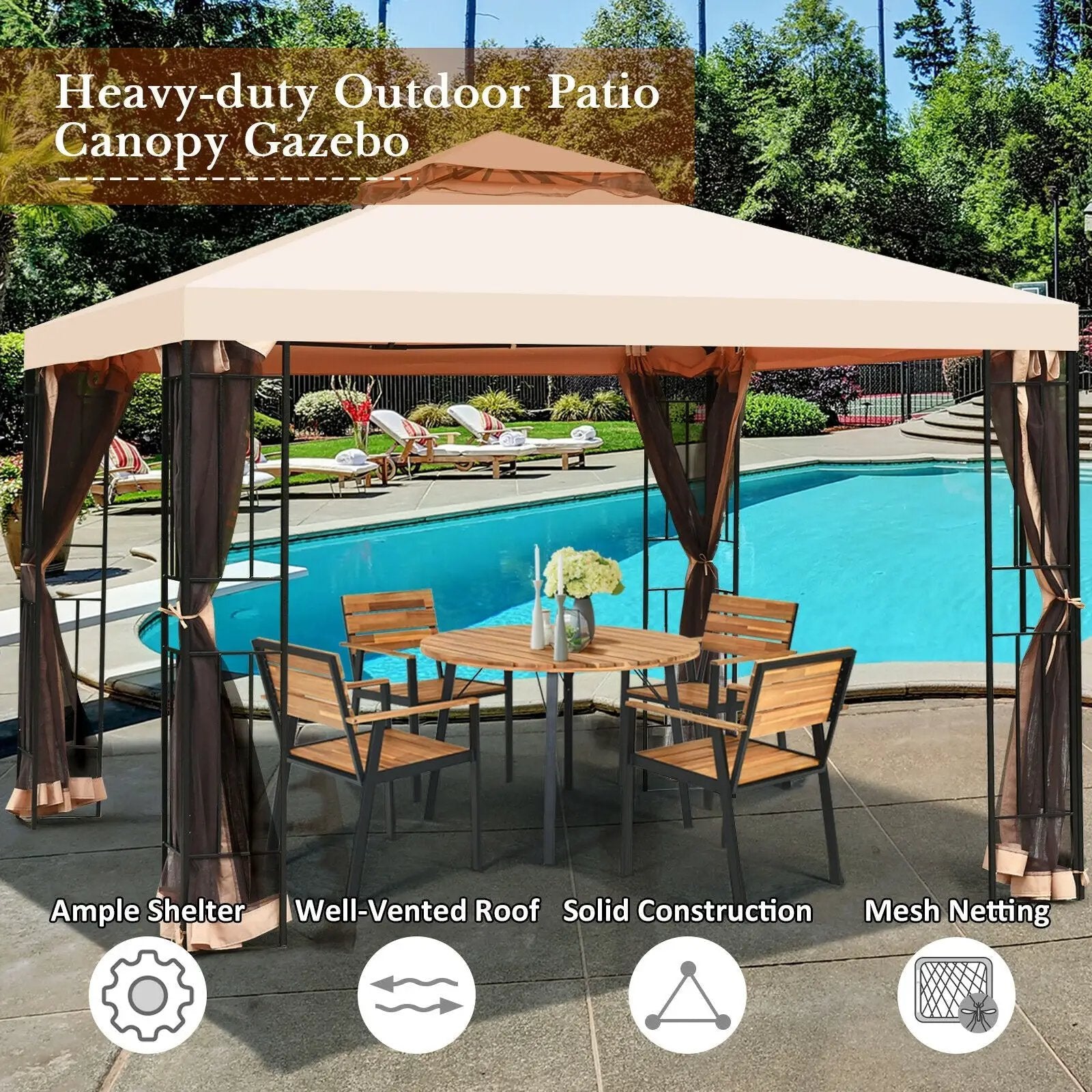 10 x 10 Feet 2-Tier Vented Metal Canopy with Mosquito Netting by DirectDeals