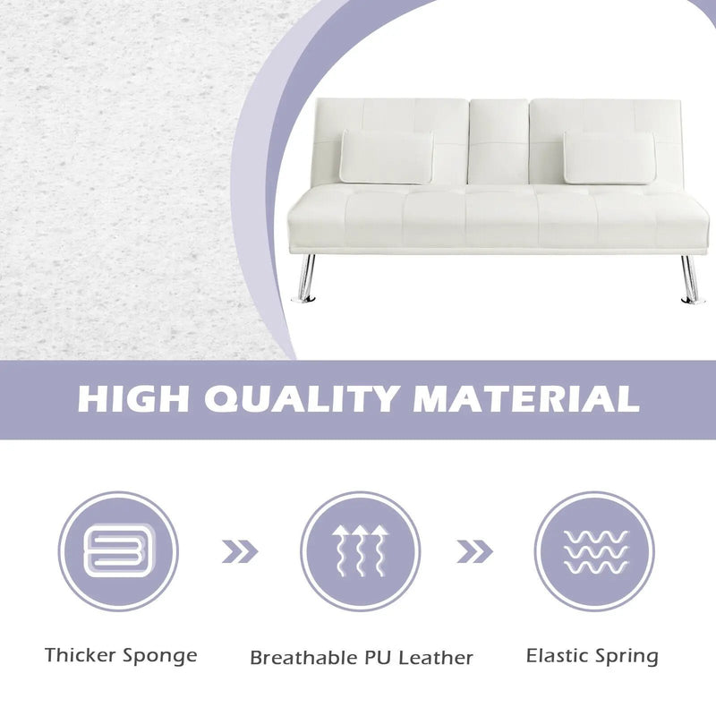 Convertible Folding Leather Futon Sofa with Cup Holders and Armrests by DirectDeals