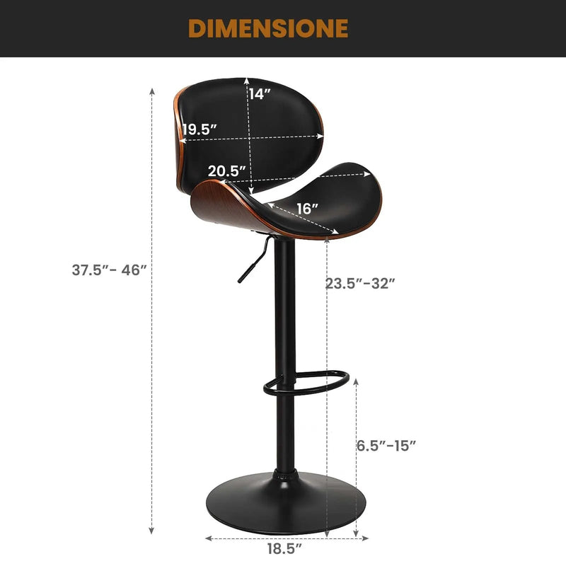 Set of 2 Adjustable Swivel PU Leather Bar Stools with Curved Footrest by DirectDeals