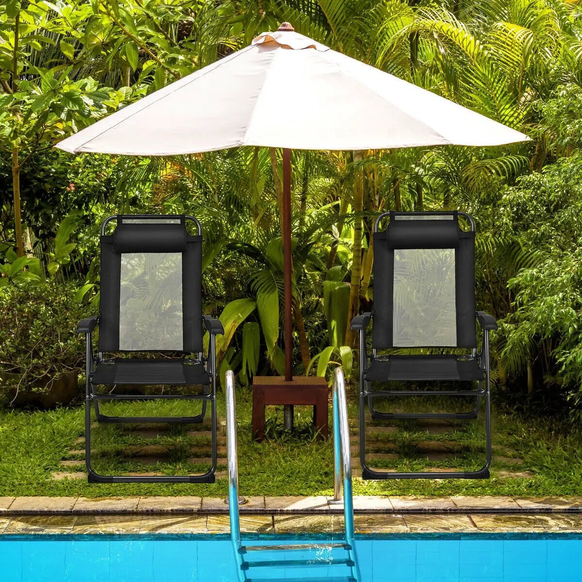 4 Pieces Patio Garden Adjustable Reclining Folding Chairs with Headrest by DirectDeals
