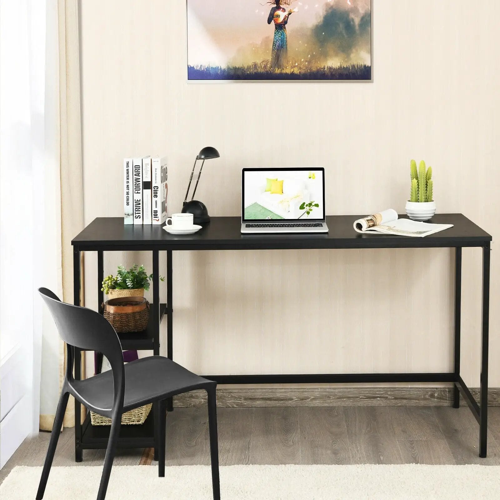 47 Inch Computer Desk Office Study Table Workstation Home with Adjustable Shelf Black by DirectDeals