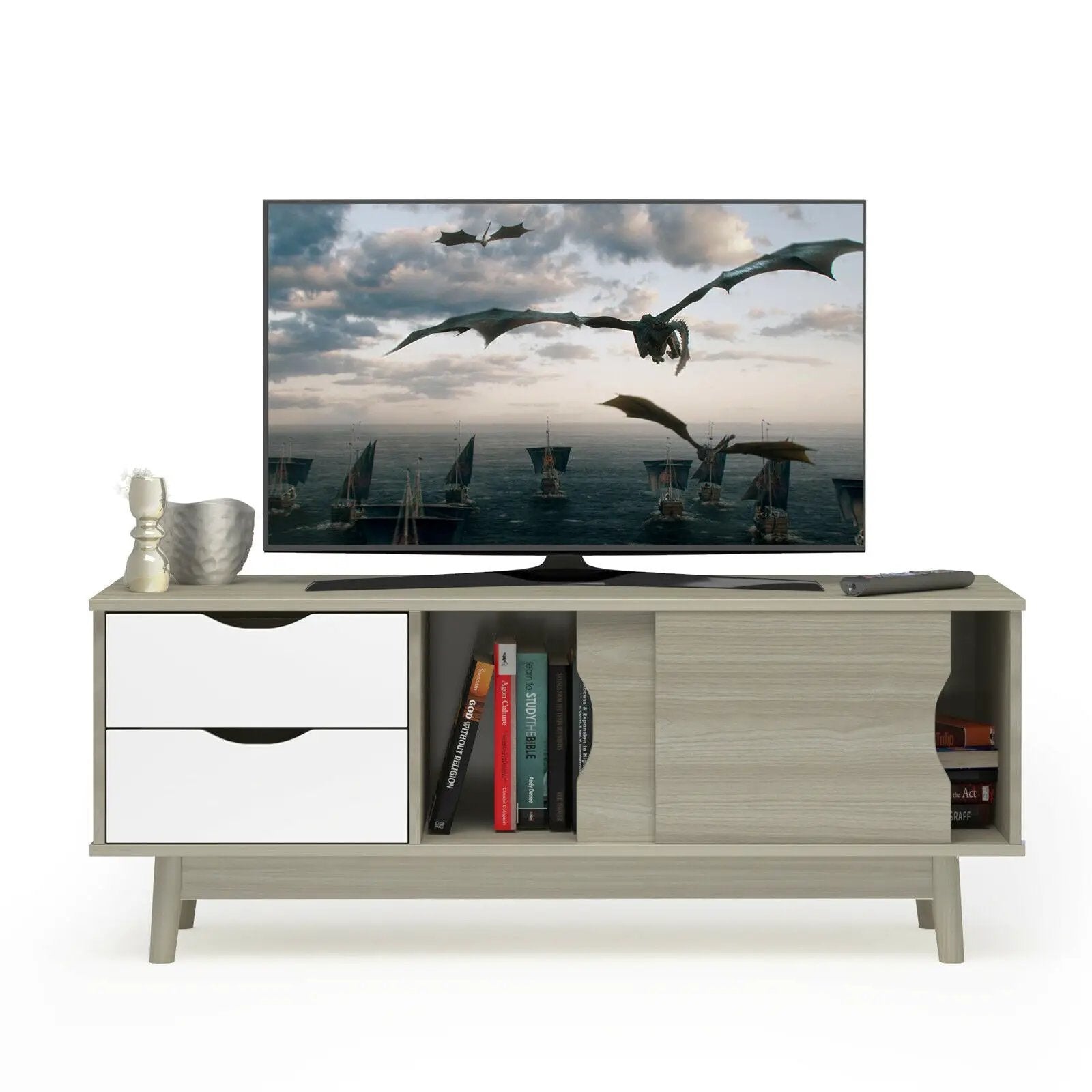 TV Stand for TV up to 60 Inch Media Console Table Storage with Doors by DirectDeals