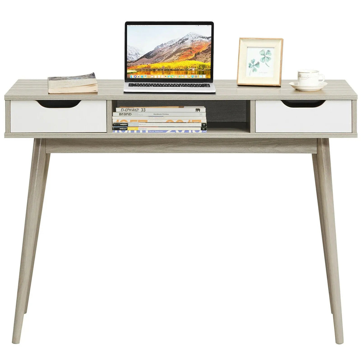 Stylish Computer Desk Workstation with 2 Drawers and Solid Wood Legs by DirectDeals