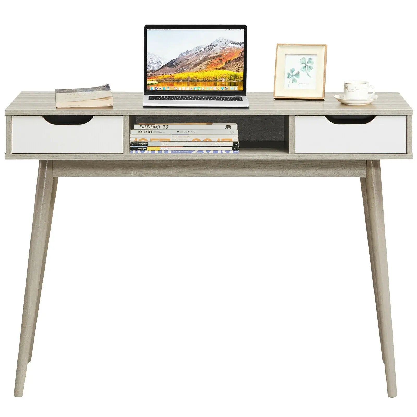 Stylish Computer Desk Workstation with 2 Drawers and Solid Wood Legs by DirectDeals