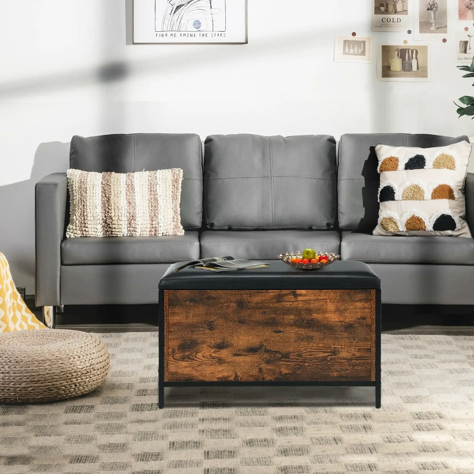 Entryway Flip Top Ottoman Stool with Padded Seat by DirectDeals