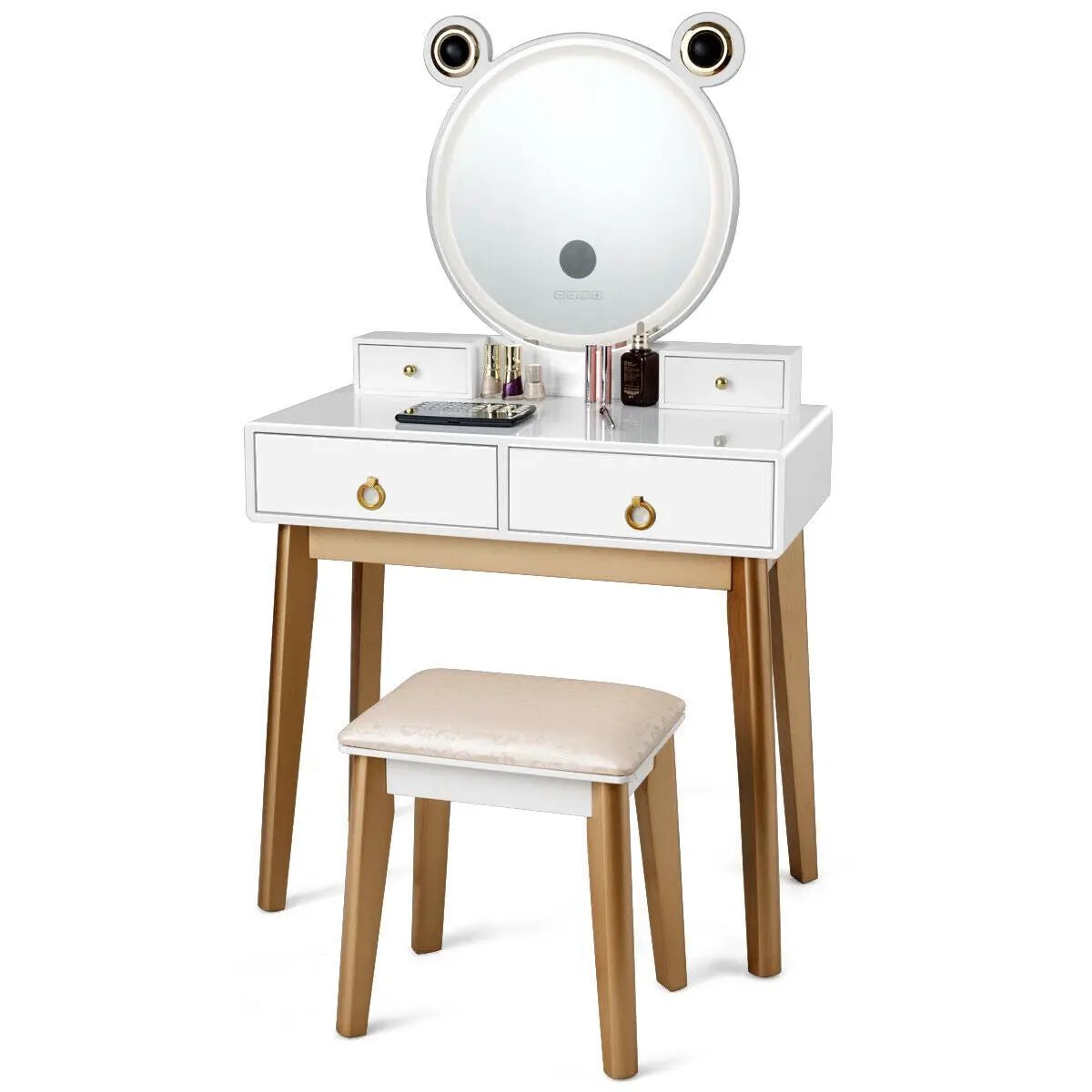 Vanity Set with 3-Color Lighted Touch Screen Dimming Mirror and 4 Drawers by DirectDeals
