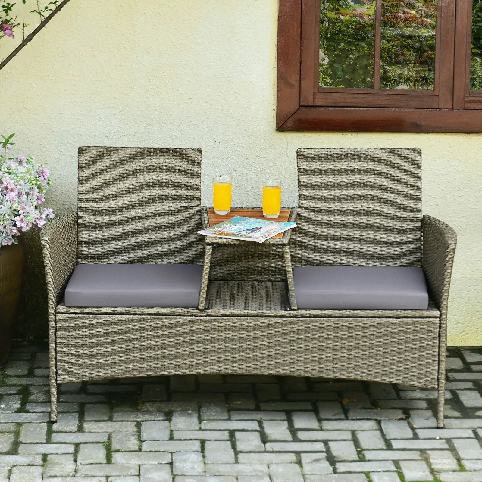 2-Person Patio Rattan Conversation Furniture Set with Coffee Table by DirectDeals