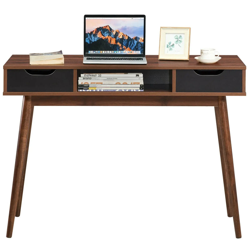 Stylish Computer Desk Workstation with 2 Drawers and Solid Wood Legs by DirectDeals