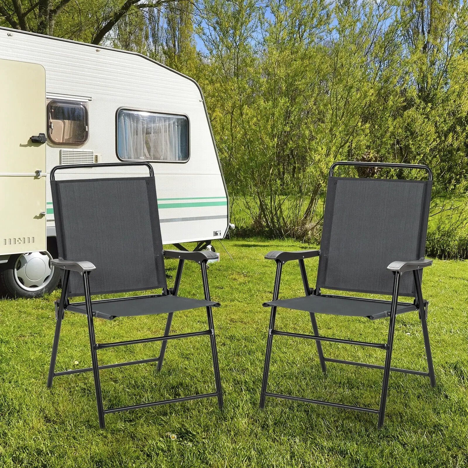 4 Pieces Portable Outdoor Folding Chair with Armrest by DirectDeals