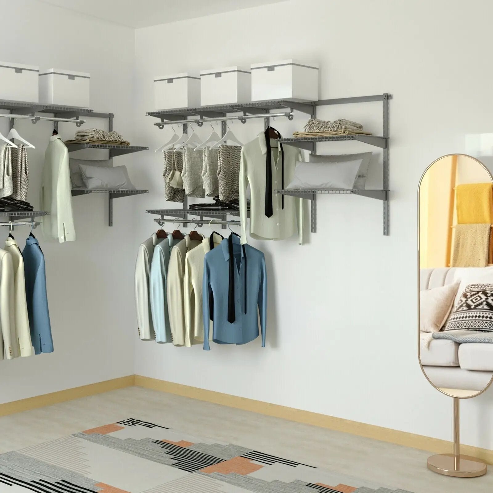 3 to 6 Feet Wall-Mounted Closet System Organizer Kit with Hang Rod-Gray by DirectDeals