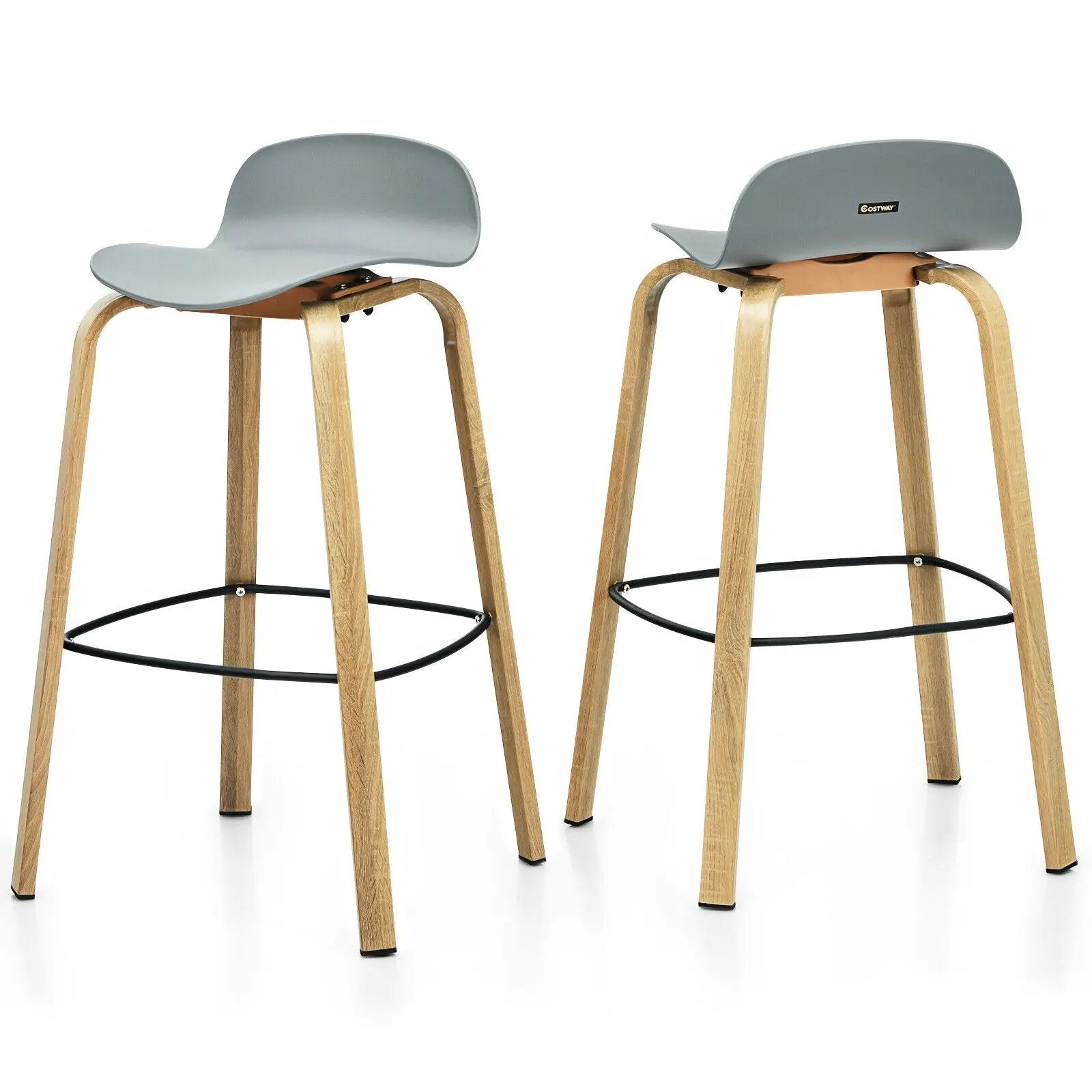 Set of 2 Modern Barstools Pub Chairs with Low Back and Metal Legs by DirectDeals