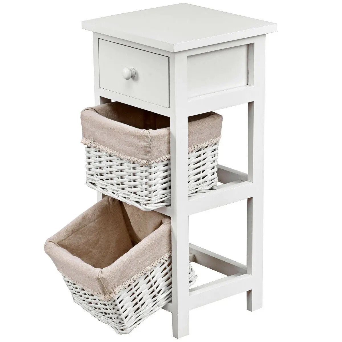 2 Pieces Bedroom Bedside End Table with Drawer Baskets-White by DirectDeals