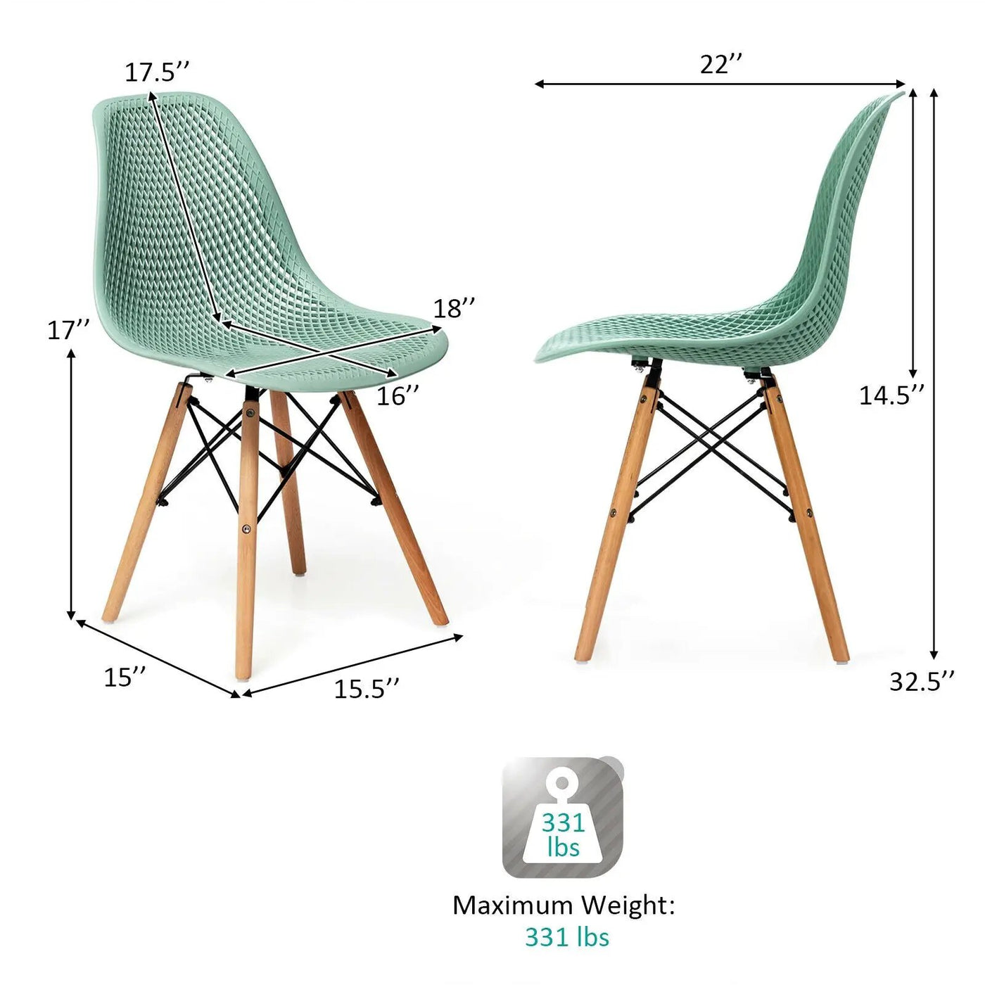 2 Pcs Modern Plastic Hollow Chair Set with Wood Leg by DirectDeals